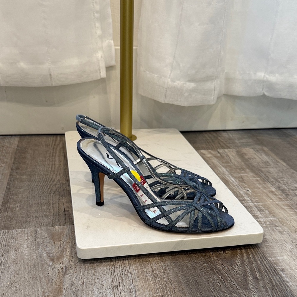 Nina Women's Strappy Heels in Sparkly Blue